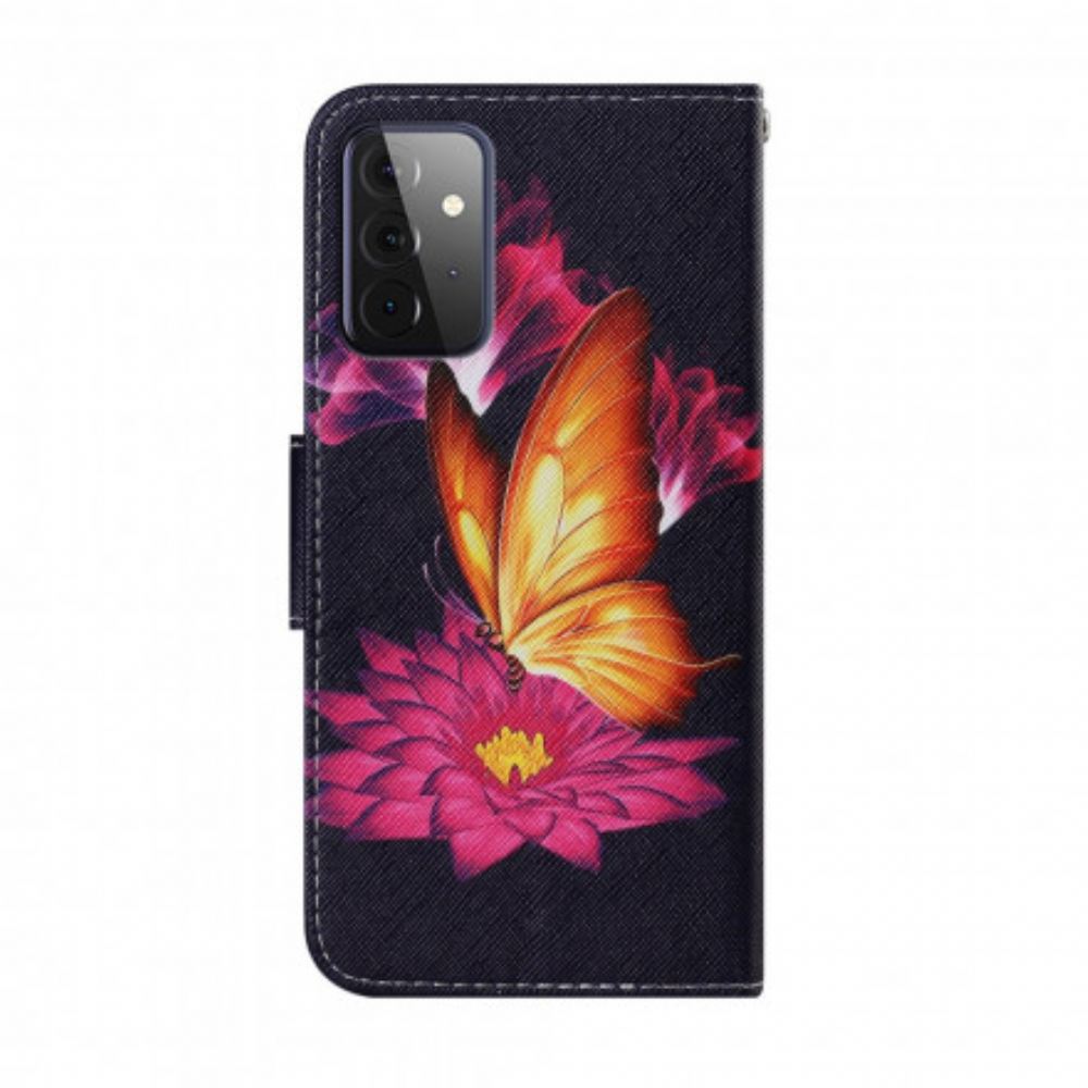 Flipové Pouzdro Na Samsung Galaxy A72 4G / 5G Motýl A Lotos