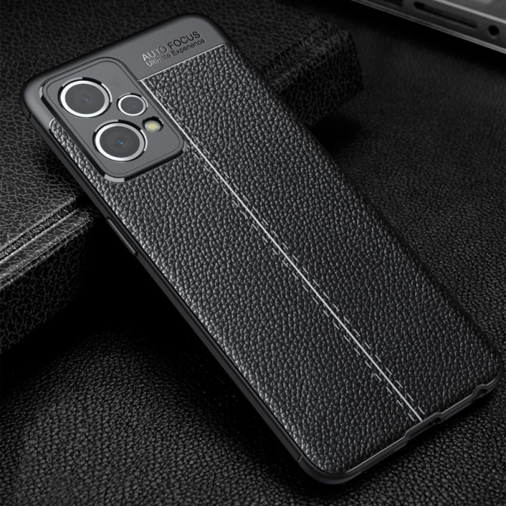 Kryt Na Realme 9 Pro Plus Dvojitá Linie Litchi Kožený Efekt