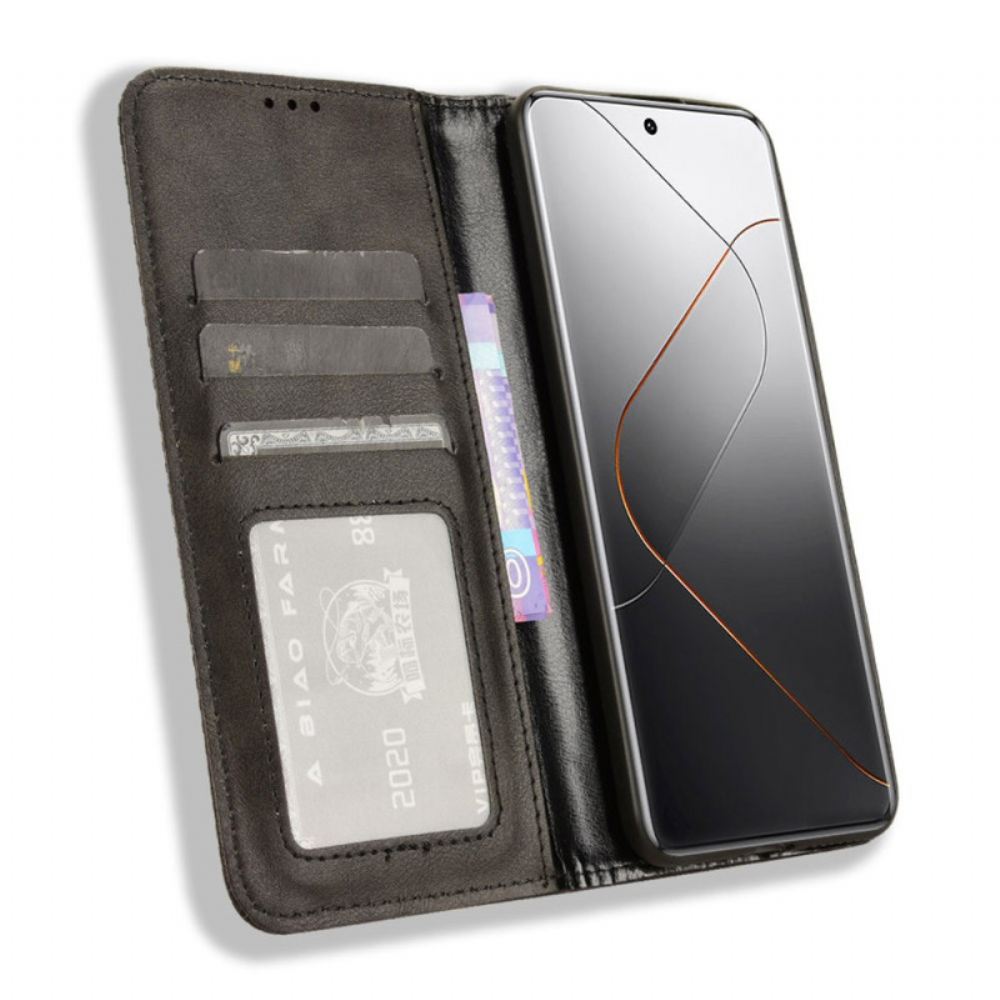 Kožené Pouzdro Folio Na Xiaomi 14 Pro Vintage Umělá Kůže