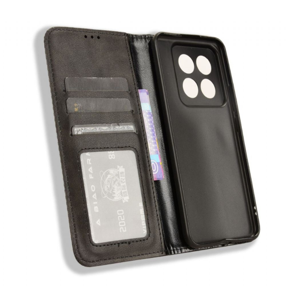 Kožené Pouzdro Folio Na Xiaomi 14 Pro Vintage Umělá Kůže
