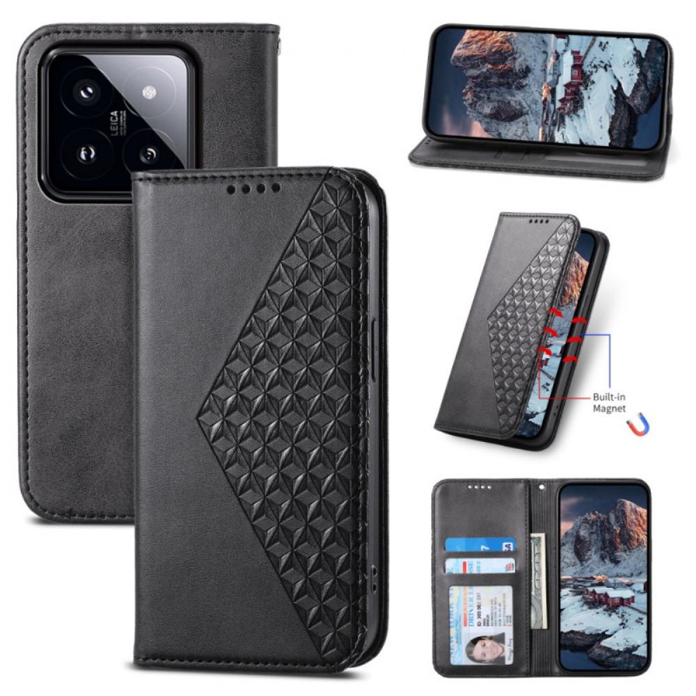 Kožené Pouzdro Folio Xiaomi 14 Pro 3d Diamanty S Páskem