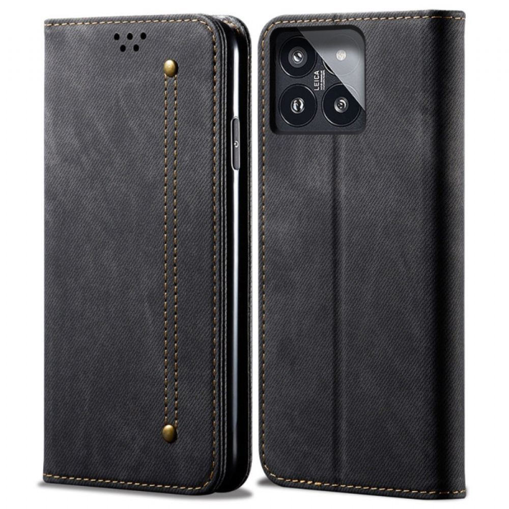 Kožené Pouzdro Folio Xiaomi 14 Pro Džínová Tkanina