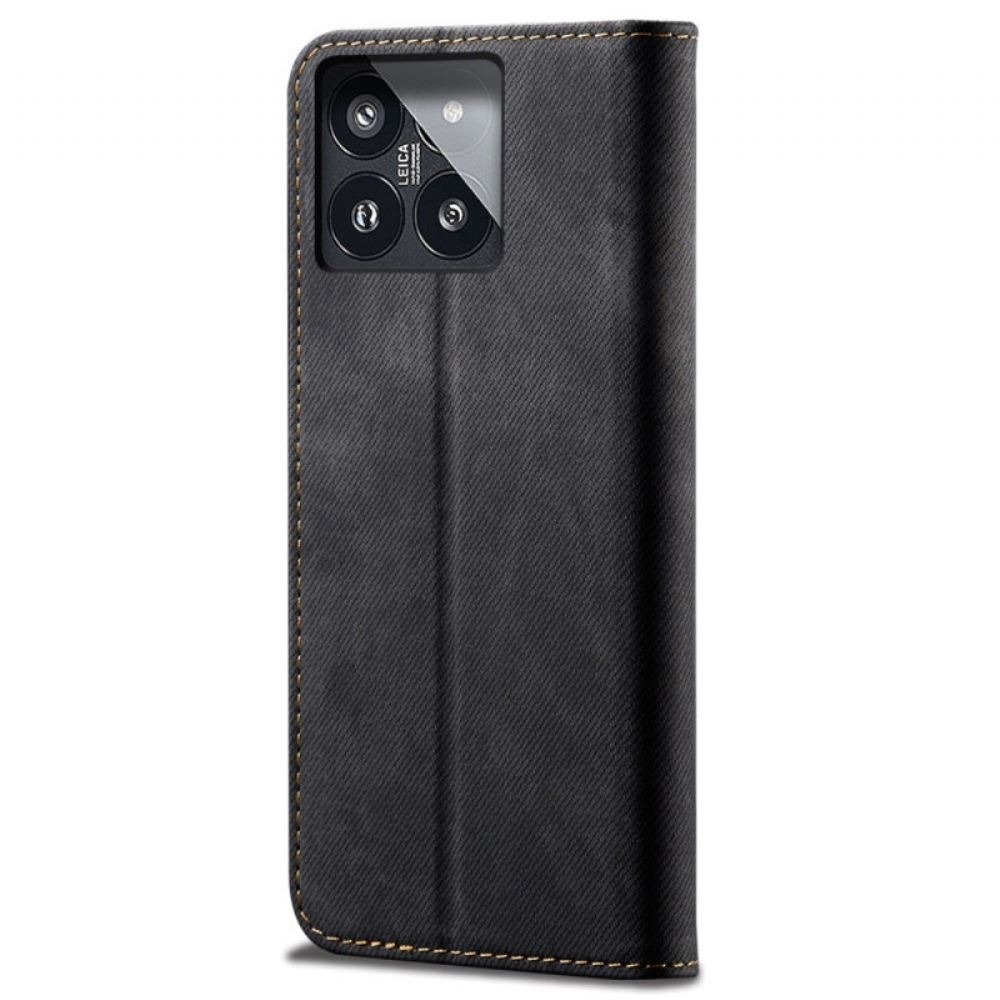 Kožené Pouzdro Folio Xiaomi 14 Pro Džínová Tkanina