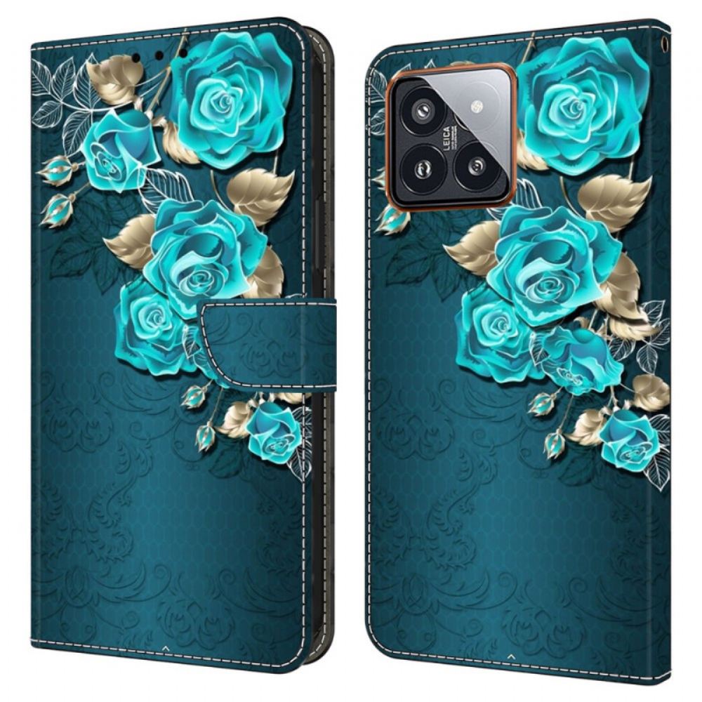 Kožený Kryt Na Xiaomi 14 Pro Modré Růže