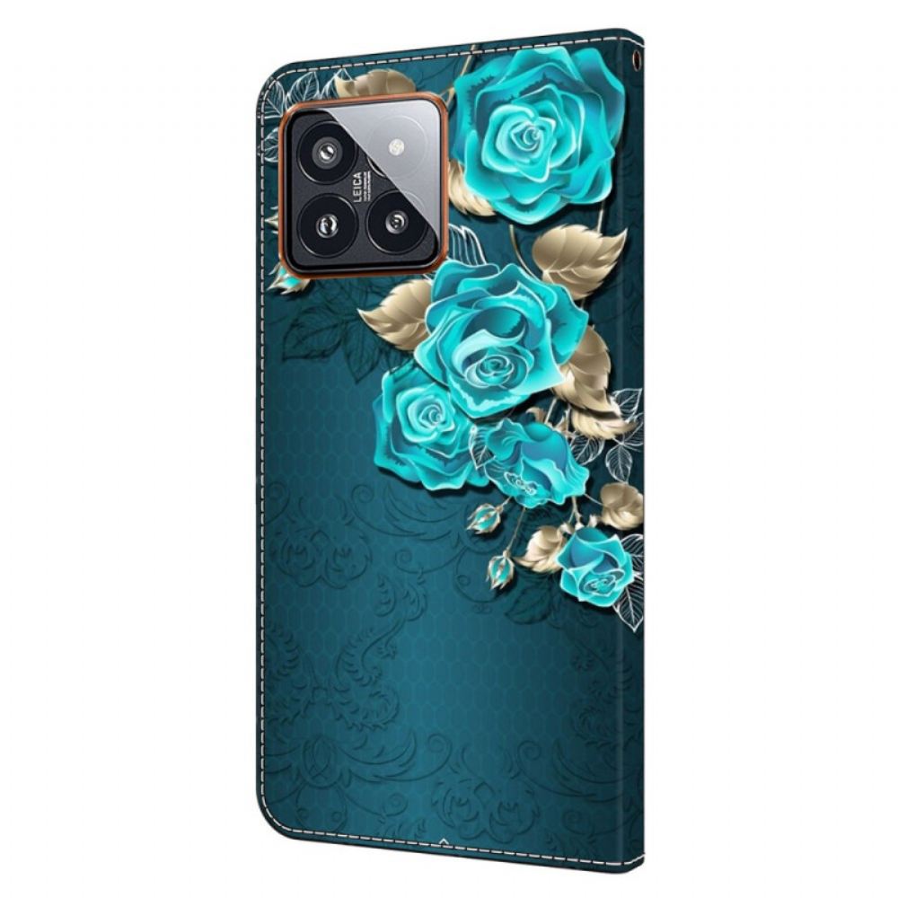 Kožený Kryt Na Xiaomi 14 Pro Modré Růže