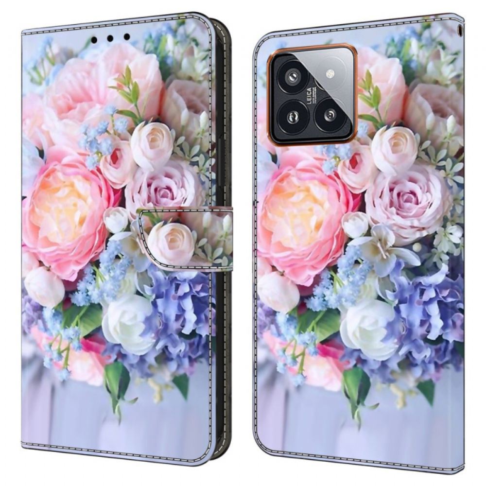 Kožený Kryt Xiaomi 14 Pro Barevné Květiny