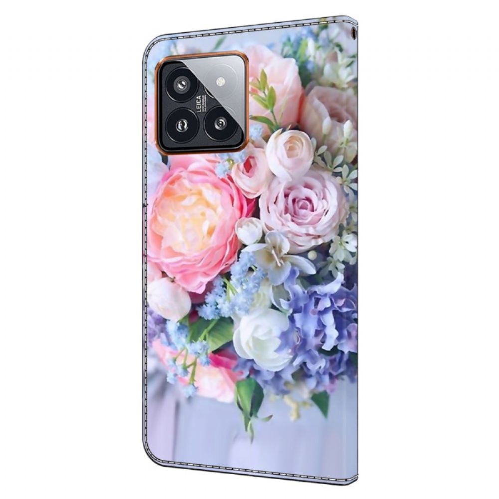 Kožený Kryt Xiaomi 14 Pro Barevné Květiny