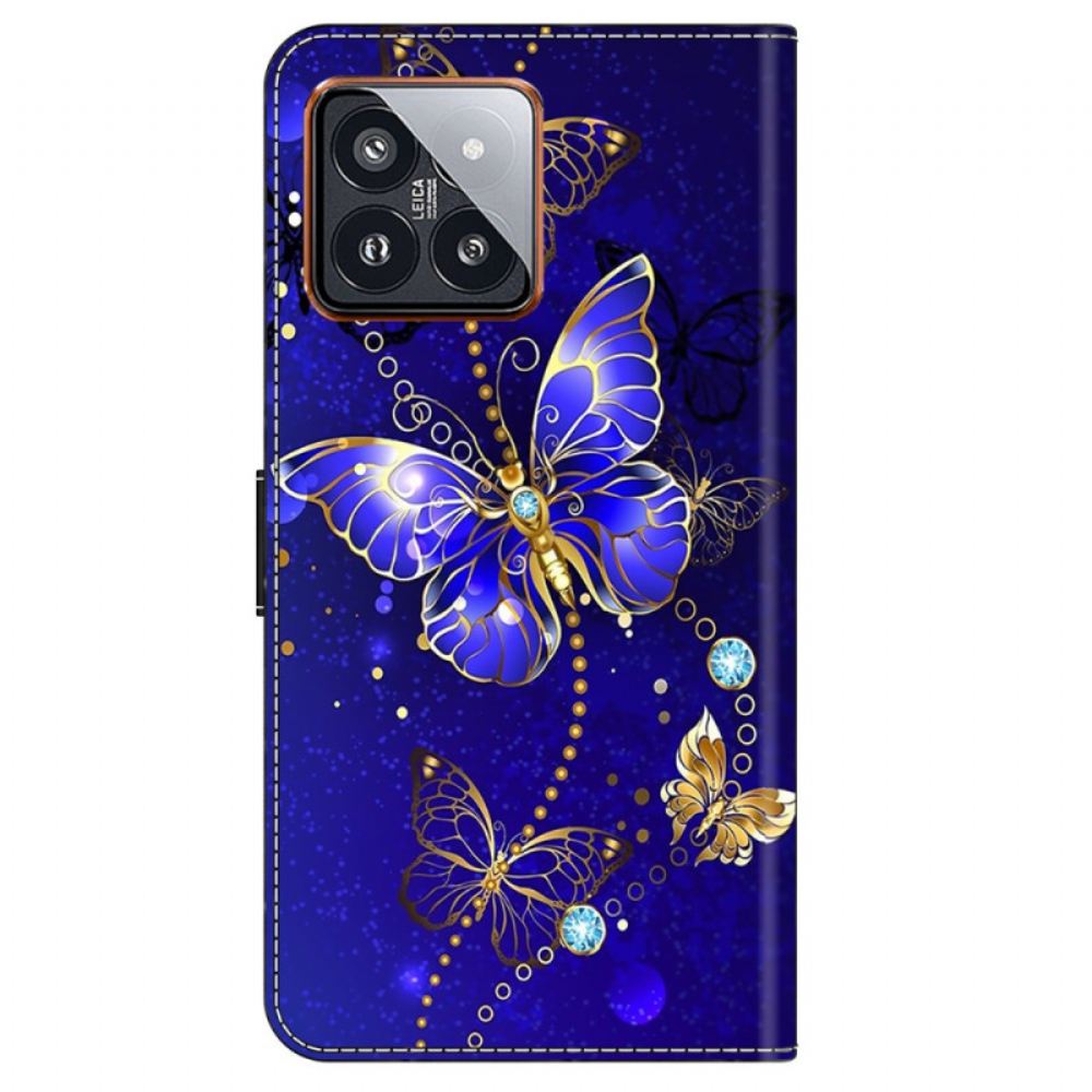 Kožený Kryt Xiaomi 14 Pro Diamantoví Motýli