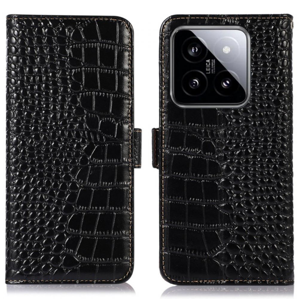 Kožený Kryt Xiaomi 14 Pro Krokodýlí Textura S Rfid Blokováním