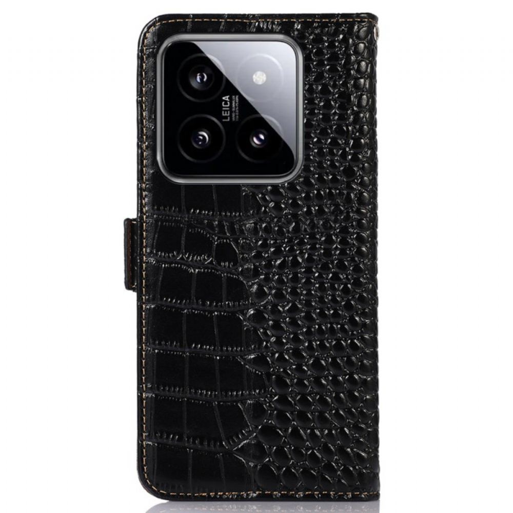 Kožený Kryt Xiaomi 14 Pro Krokodýlí Textura S Rfid Blokováním