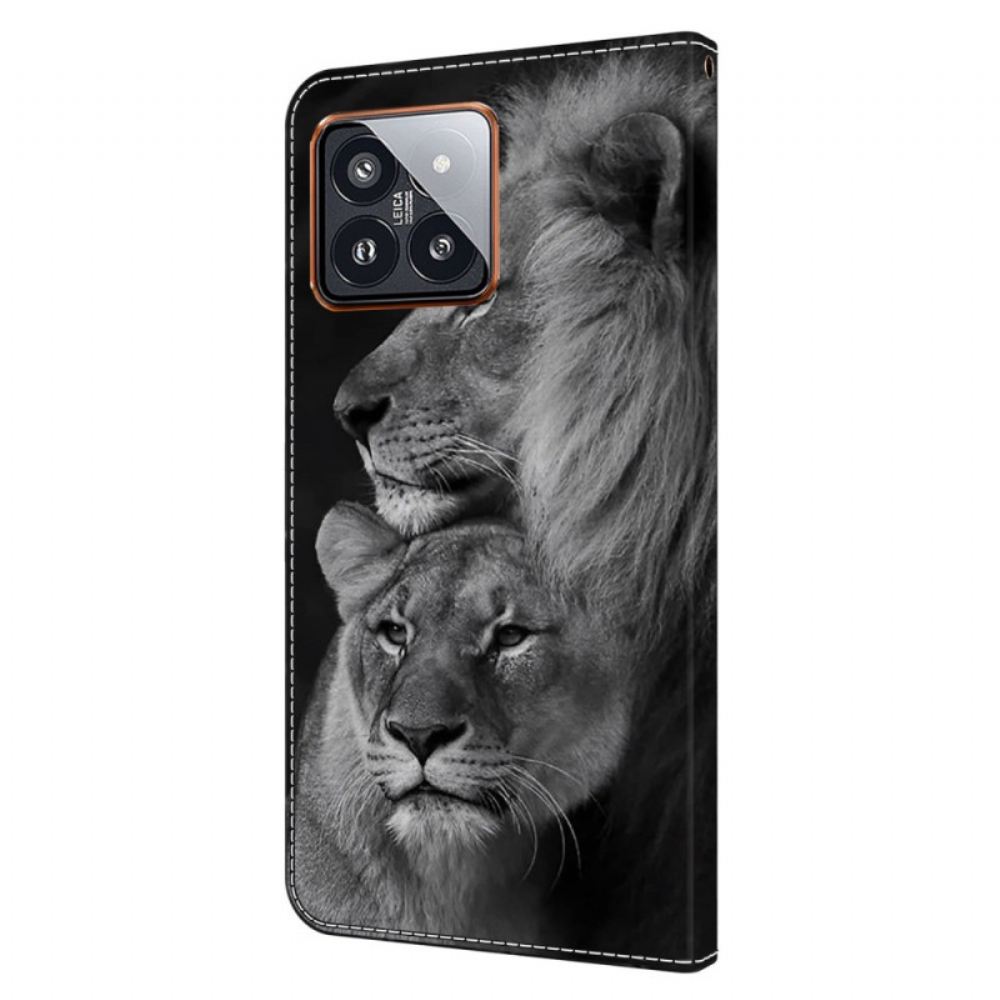 Kožený Kryt Xiaomi 14 Pro Pár Lvů
