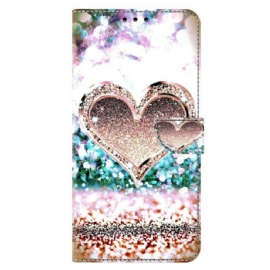Kožený Kryt Xiaomi 14 Pro Růžové Diamantové Srdce