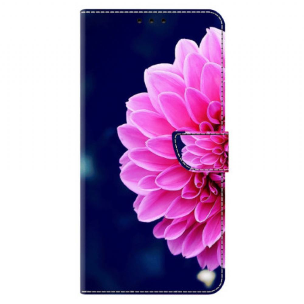 Kožený Kryt Xiaomi 14 Pro Růžový Květ Na Modrém Pozadí