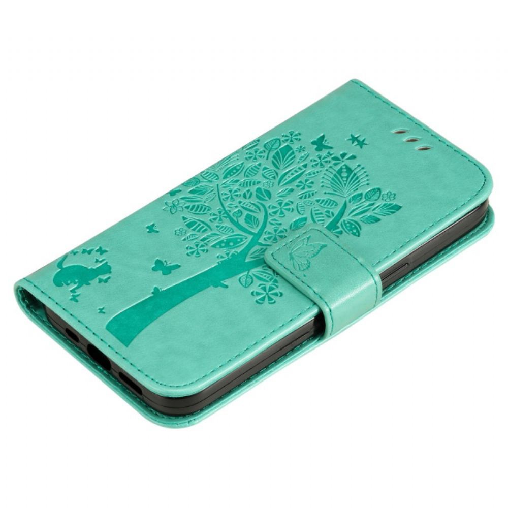 Kožený Kryt Xiaomi 14 Pro Strom Kočky A Lanka