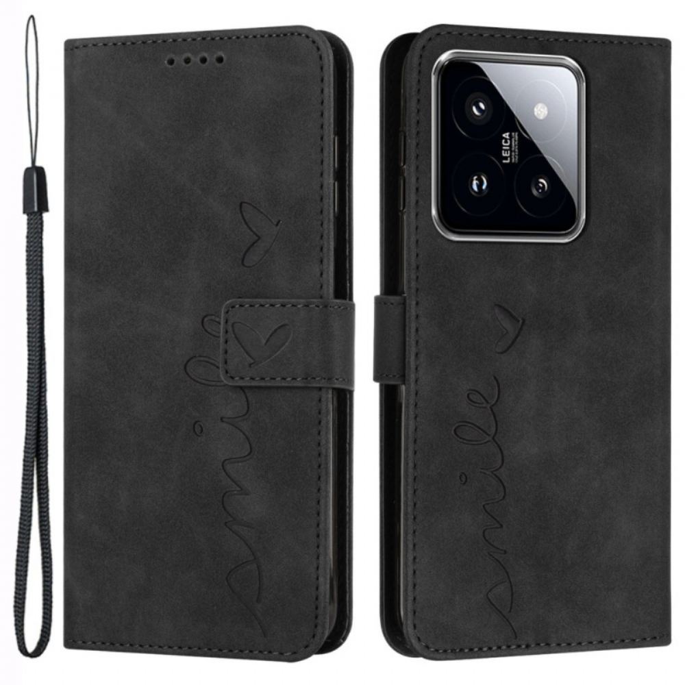 Kožený Kryt Xiaomi 14 Pro Úsměv S Popruhem