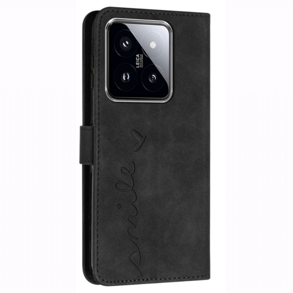 Kožený Kryt Xiaomi 14 Pro Úsměv S Popruhem