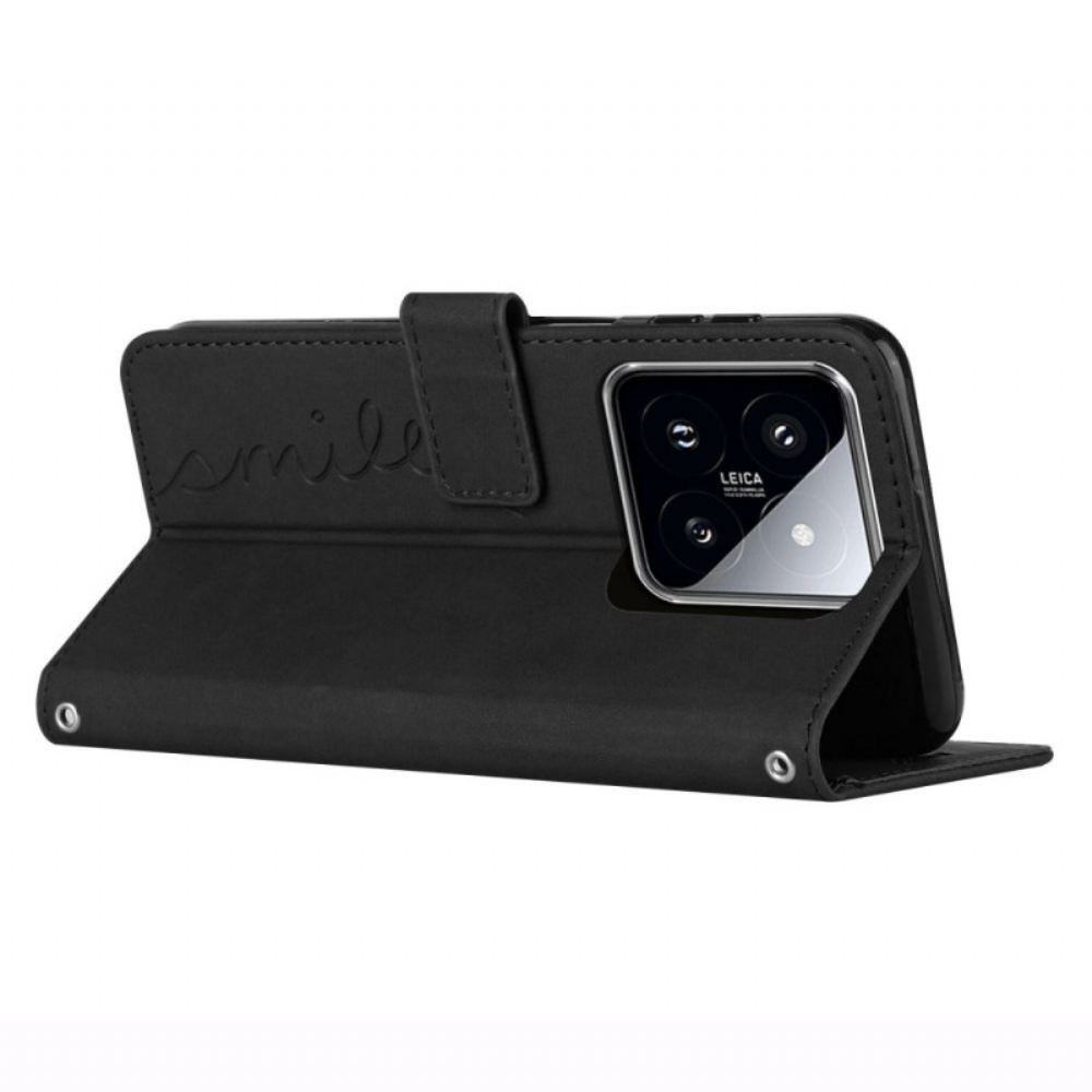Kožený Kryt Xiaomi 14 Pro Úsměv S Popruhem