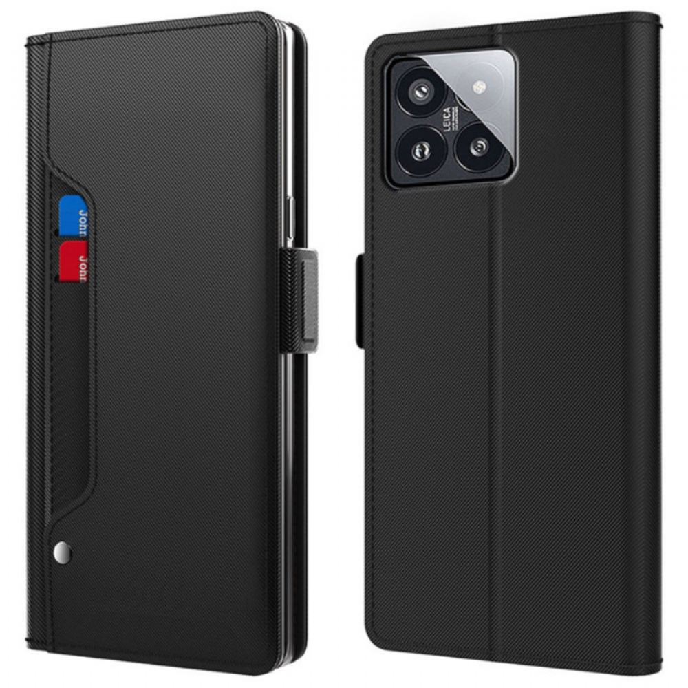 Kožený Kryt Xiaomi 14 Pro Zrcadlový A Přední Držák Karty