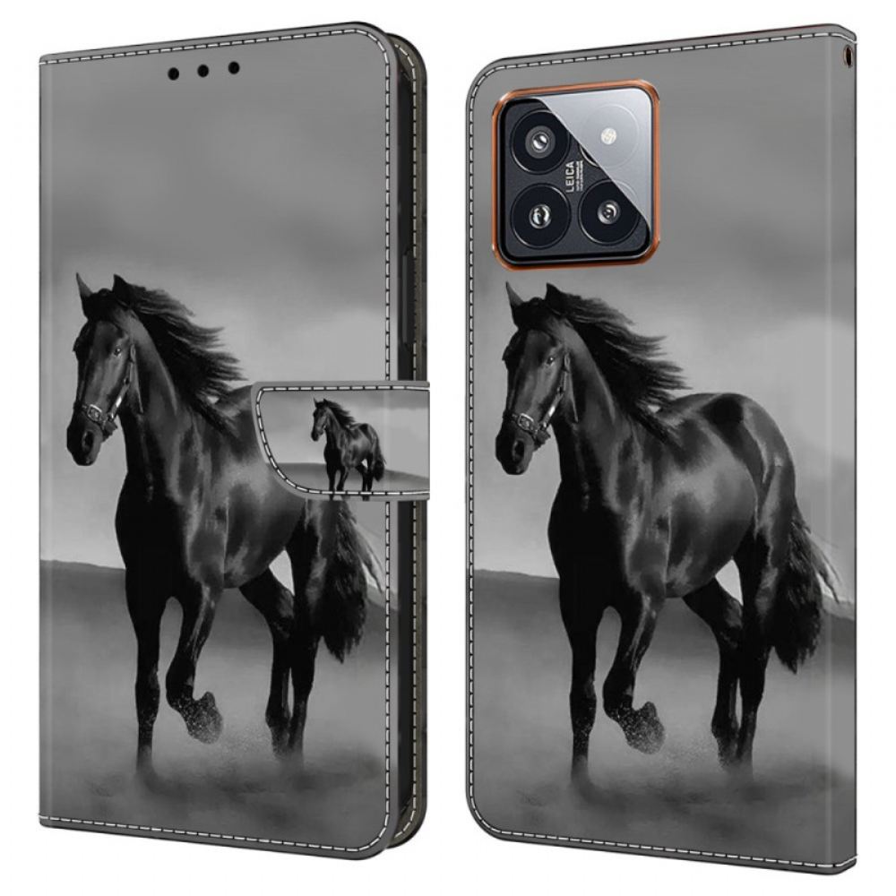 Kožený Kryt Xiaomi 14 Pro Černý Kůň