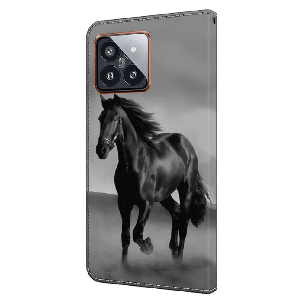 Kožený Kryt Xiaomi 14 Pro Černý Kůň