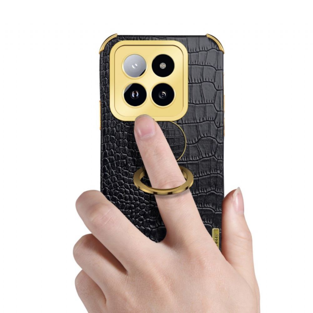 Kryt Na Xiaomi 14 Pro Krokodýlí Efekt S Podpůrným Kroužkem
