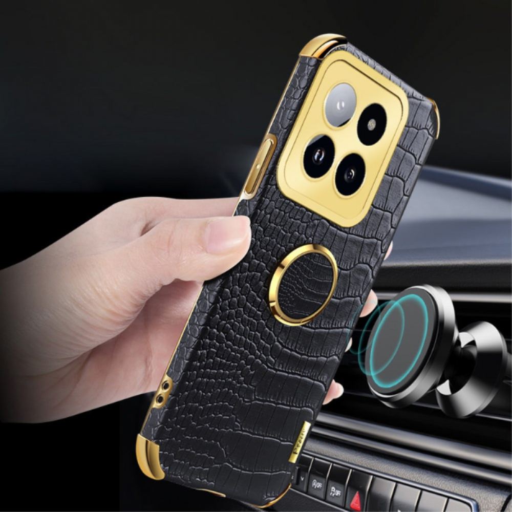 Kryt Na Xiaomi 14 Pro Krokodýlí Efekt S Podpůrným Kroužkem