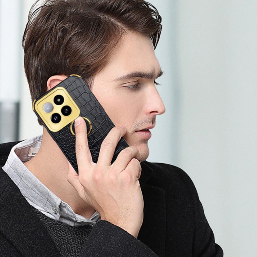 Kryt Na Xiaomi 14 Pro Krokodýlí Efekt S Podpůrným Kroužkem