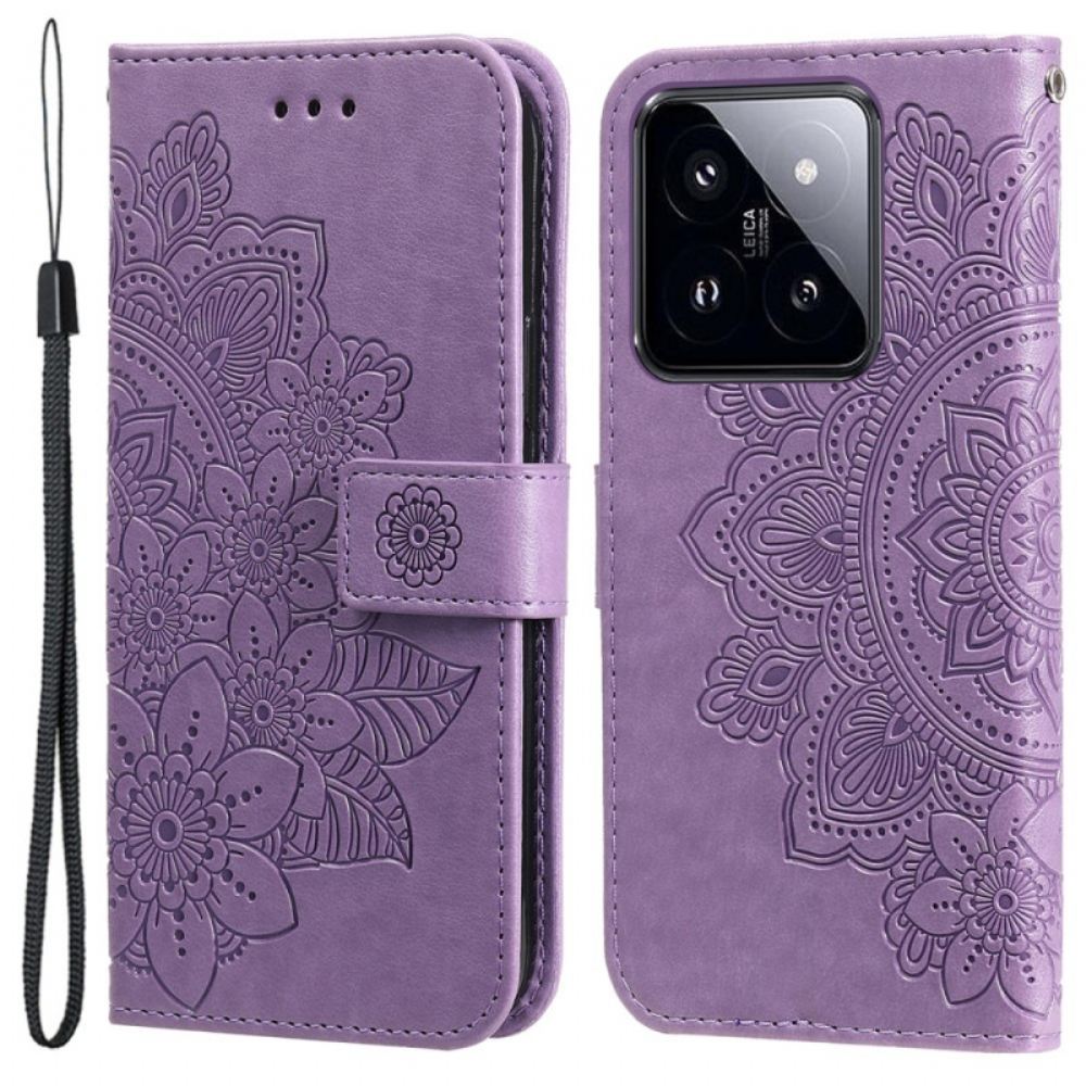 Peněženková Pouzdra Xiaomi 14 Pro Kryty Na Mobil Květinový Vzor S Páskem