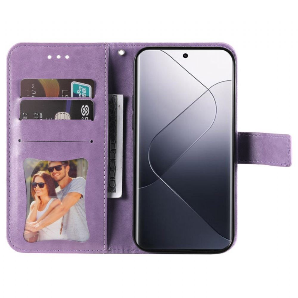 Peněženková Pouzdra Xiaomi 14 Pro Kryty Na Mobil Květinový Vzor S Páskem