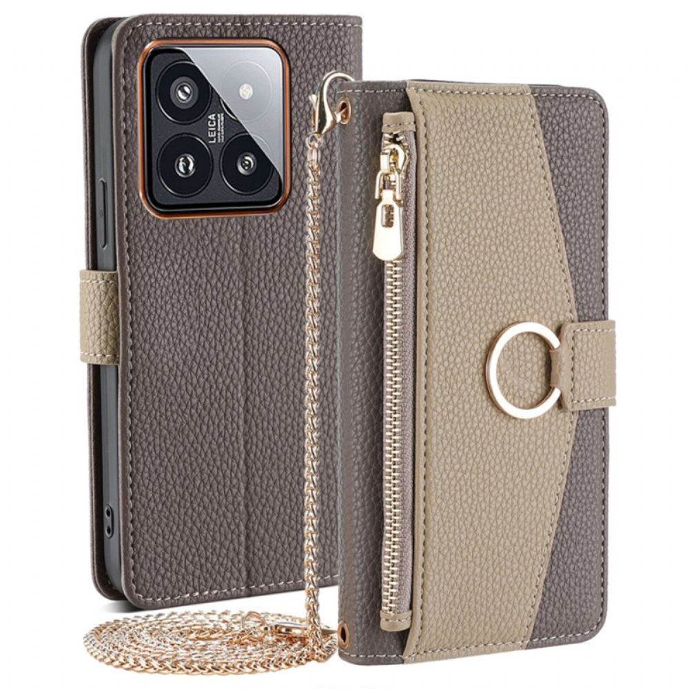 Peněženková Pouzdra Xiaomi 14 Pro Make-up Zrcátko A Ramenní Řetízek