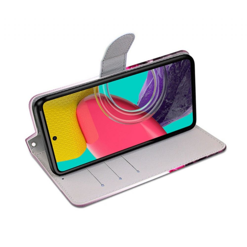 Flipové Pouzdro Na Samsung Galaxy M53 5G Na Lana Popruhové Květiny