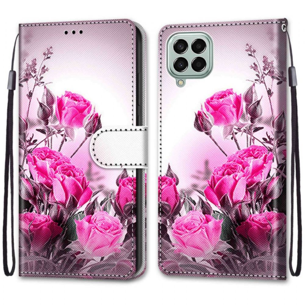 Flipové Pouzdro Na Samsung Galaxy M53 5G Na Lana Popruhové Květiny