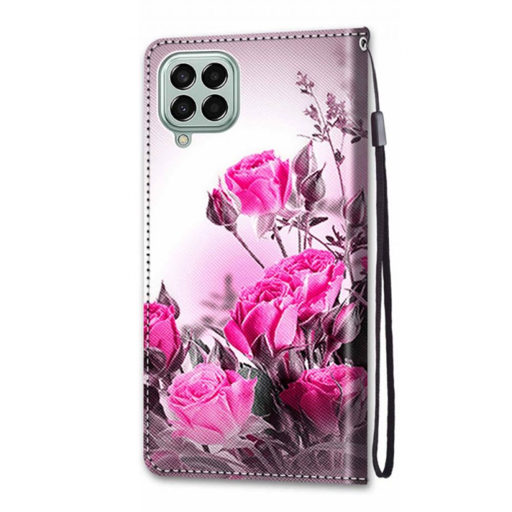 Flipové Pouzdro Na Samsung Galaxy M53 5G Na Lana Popruhové Květiny