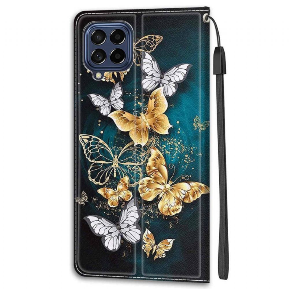 Flipové Pouzdro Na Samsung Galaxy M53 5G Na Lana Vějíř Motýlků