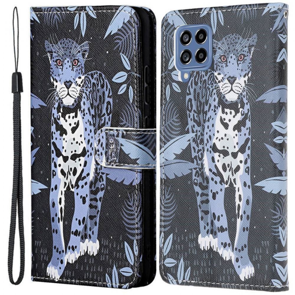 Kožené Pouzdro Na Samsung Galaxy M53 5G Na Lana Leopardí Popruh