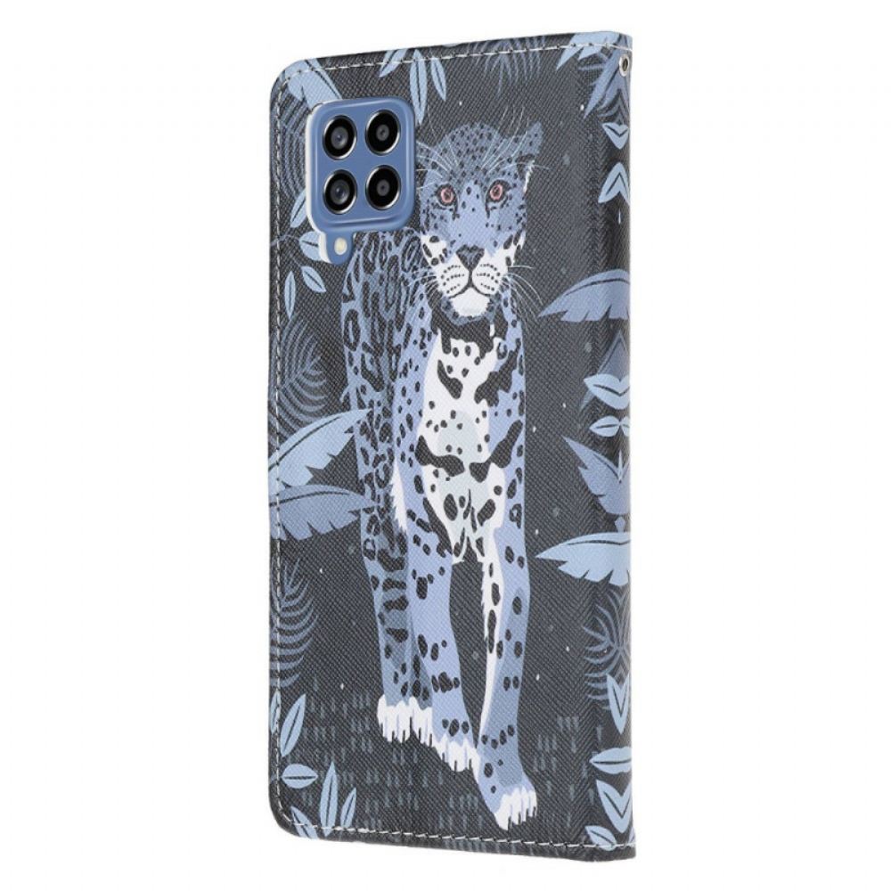 Kožené Pouzdro Na Samsung Galaxy M53 5G Na Lana Leopardí Popruh