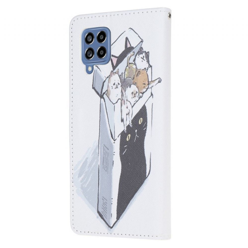 Kožené Pouzdro Na Samsung Galaxy M53 5G Na Lana Tanga Kočky