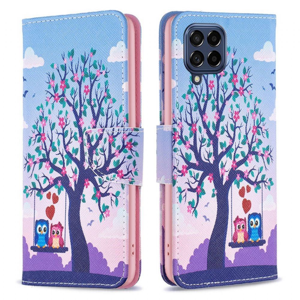 Kožené Pouzdro Na Samsung Galaxy M53 5G Sovy Na Houpačce