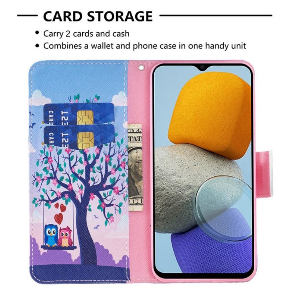 Kožené Pouzdro Na Samsung Galaxy M53 5G Sovy Na Houpačce