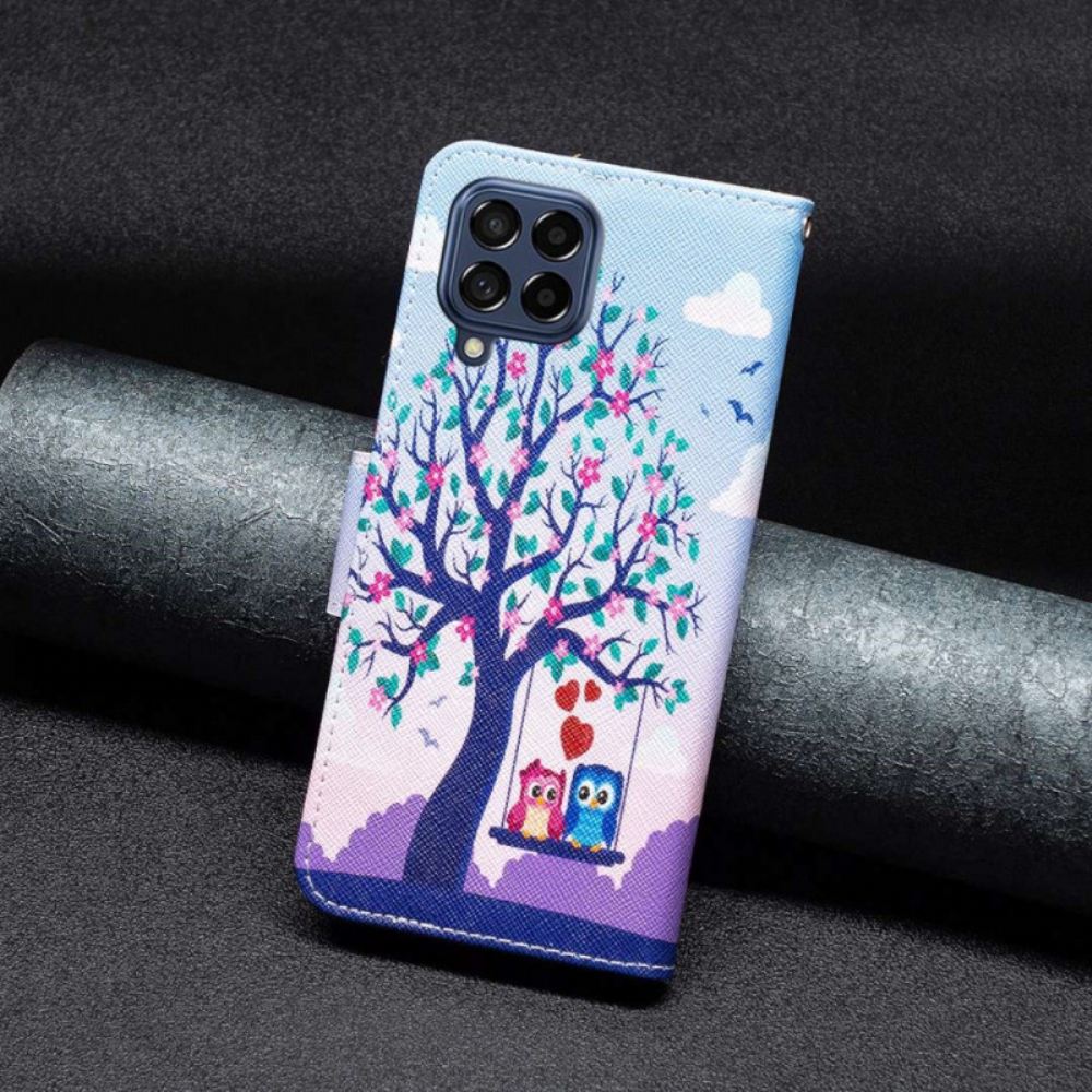 Kožené Pouzdro Na Samsung Galaxy M53 5G Sovy Na Houpačce