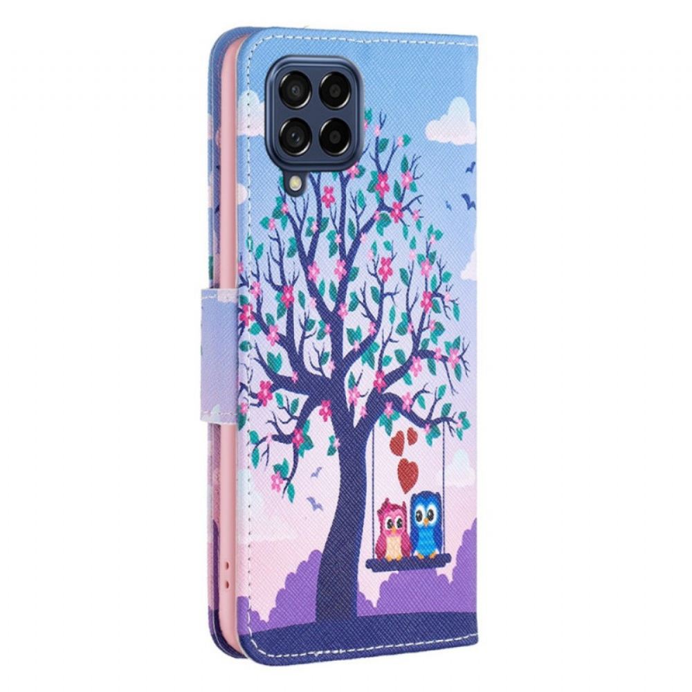 Kožené Pouzdro Na Samsung Galaxy M53 5G Sovy Na Houpačce
