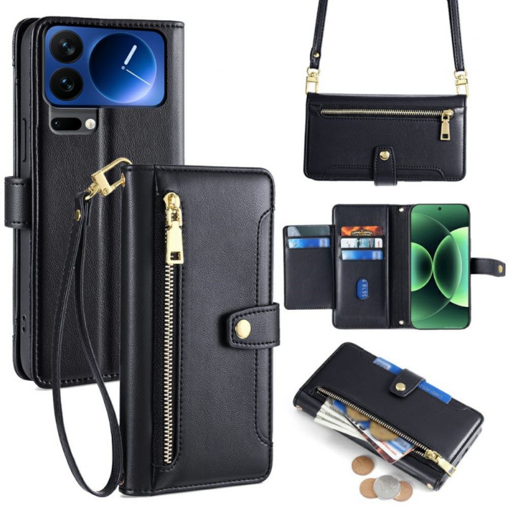 Kožený Kryt Na Xiaomi 17 Pro Max Pouzdro Na Zip A 2 Ramenní Popruhy