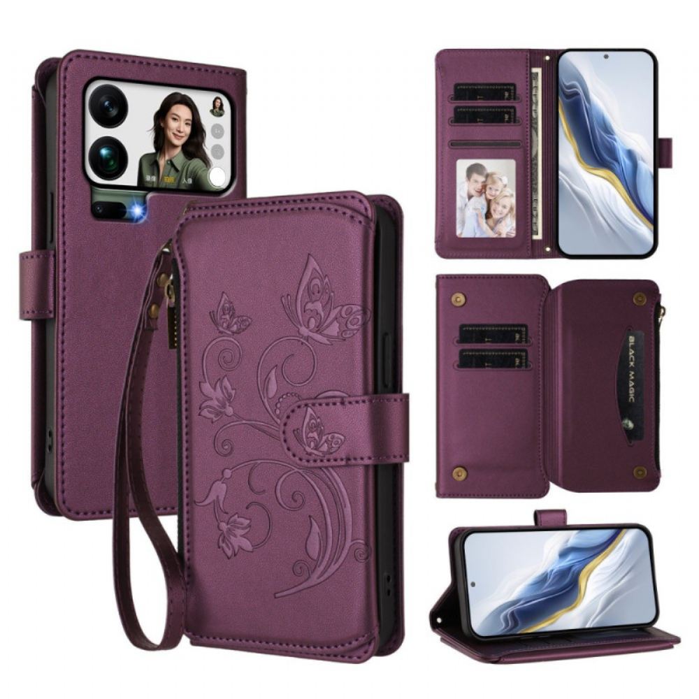 Kožený Kryt Xiaomi 17 Pro Max Květinová Peněženka