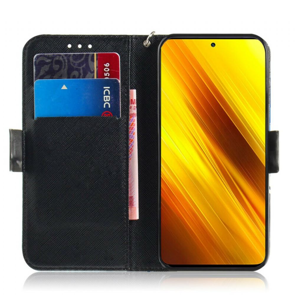Kožené Pouzdro Na Poco X3 / X3 Pro / X3 NFC Na Lana Safari Zvířata V Lanyardu