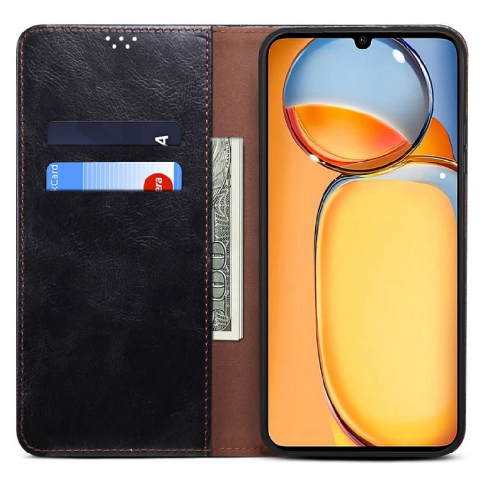 Kožené Pouzdro Folio Poco C65 Voskovaná Imitace Kůže