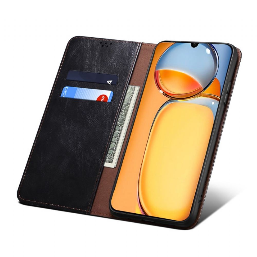 Kožené Pouzdro Folio Poco C65 Voskovaná Imitace Kůže