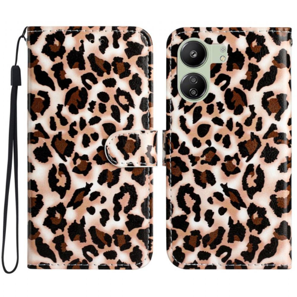 Kožený Kryt Na Poco C65 Leopardí Vzor Strappy