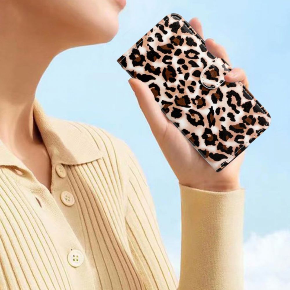 Kožený Kryt Na Poco C65 Leopardí Vzor Strappy