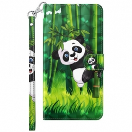 Kožený Kryt Poco C65 Bambusová Panda S Popruhem