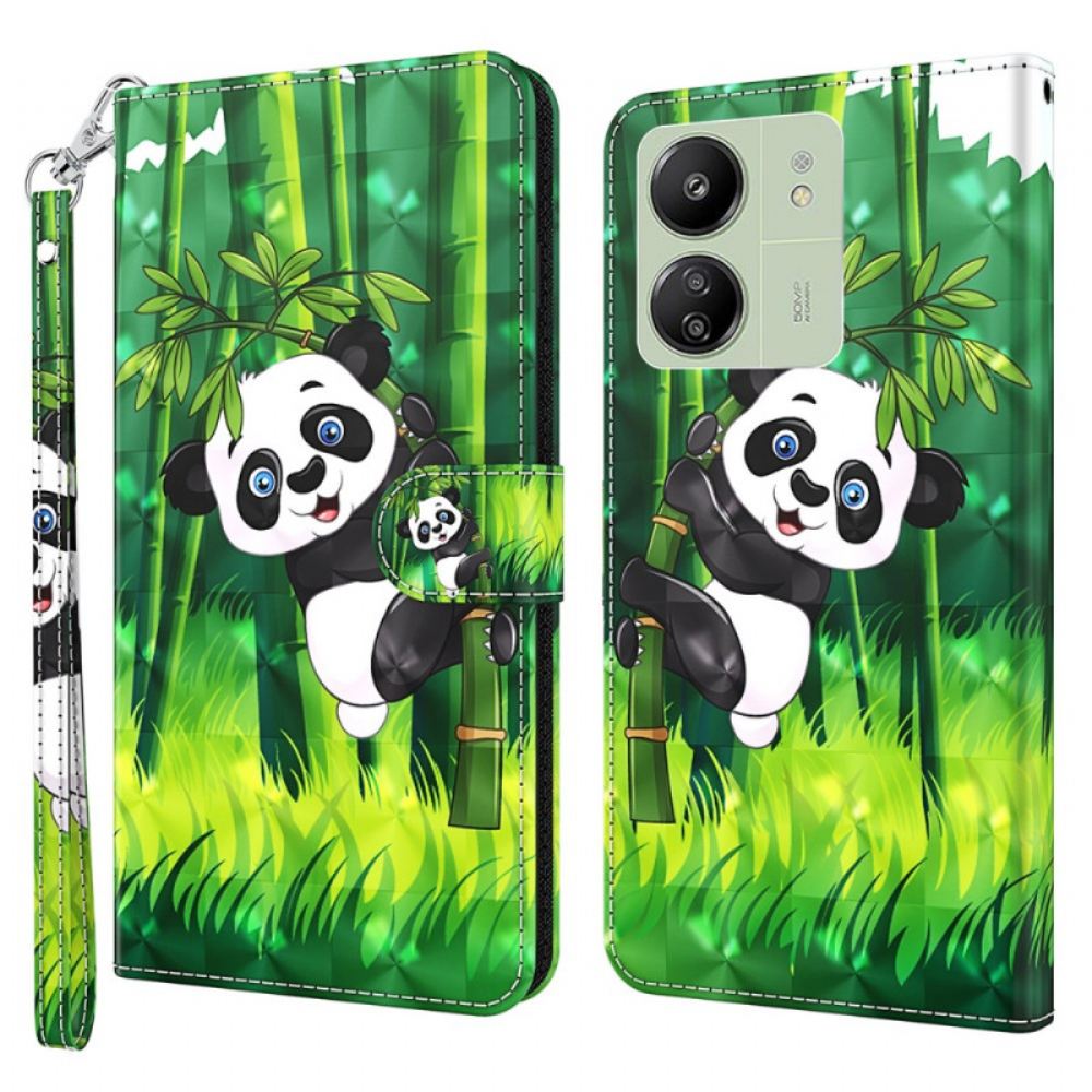 Kožený Kryt Poco C65 Bambusová Panda S Popruhem